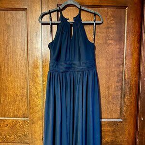 Bill Levkoff high-neck bridesmaids dress, navy size M